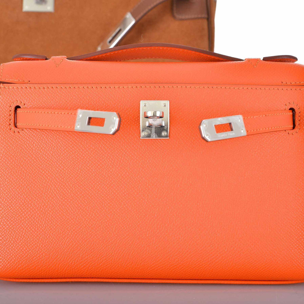Hermès Kelly Pochette Feu Fire Orange Epsom Palladium Hardware
