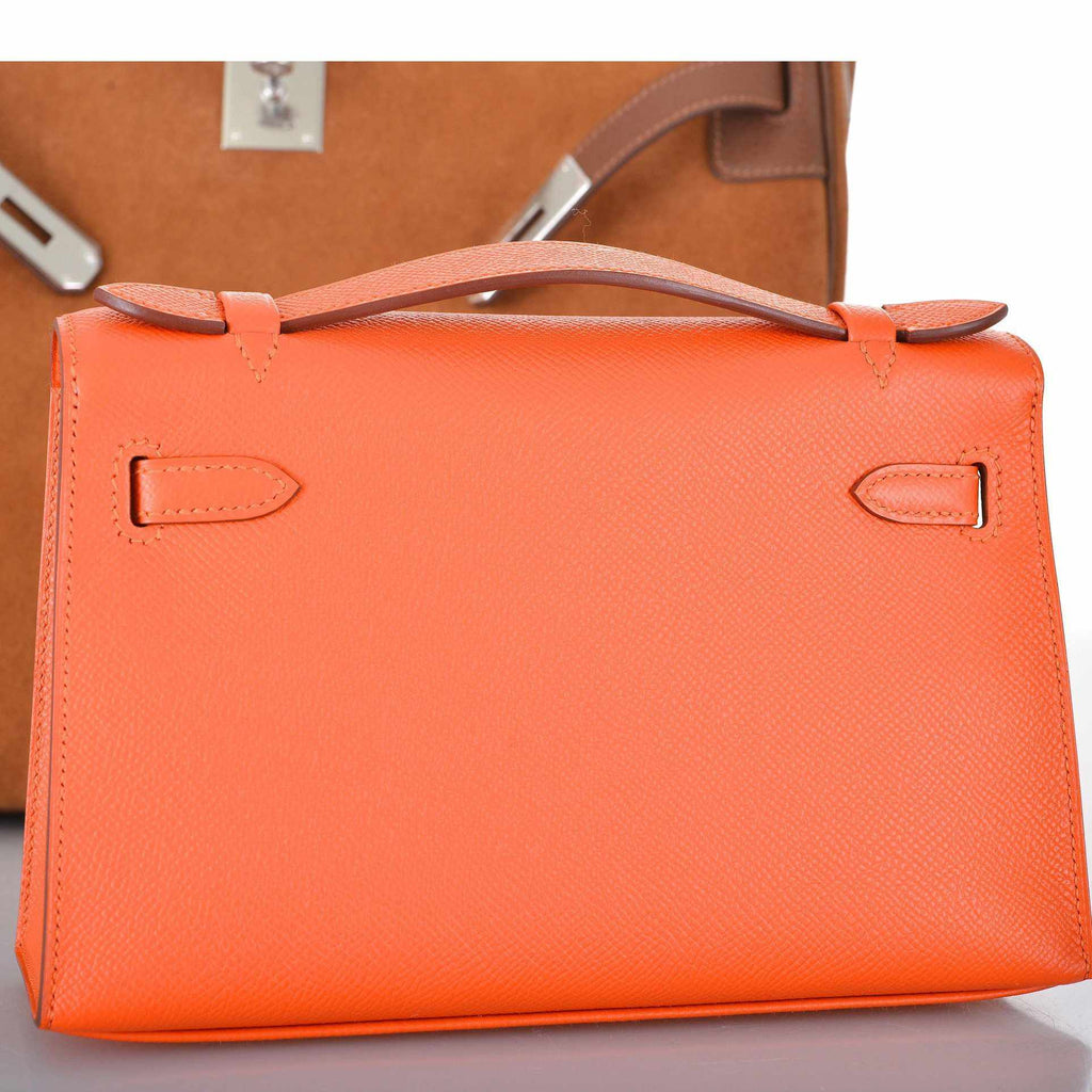 Hermès Kelly Pochette Feu Fire Orange Epsom Palladium Hardware