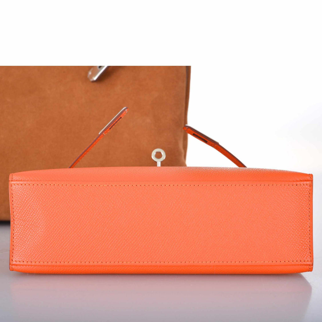 Hermès Kelly Pochette Feu Fire Orange Epsom Palladium Hardware