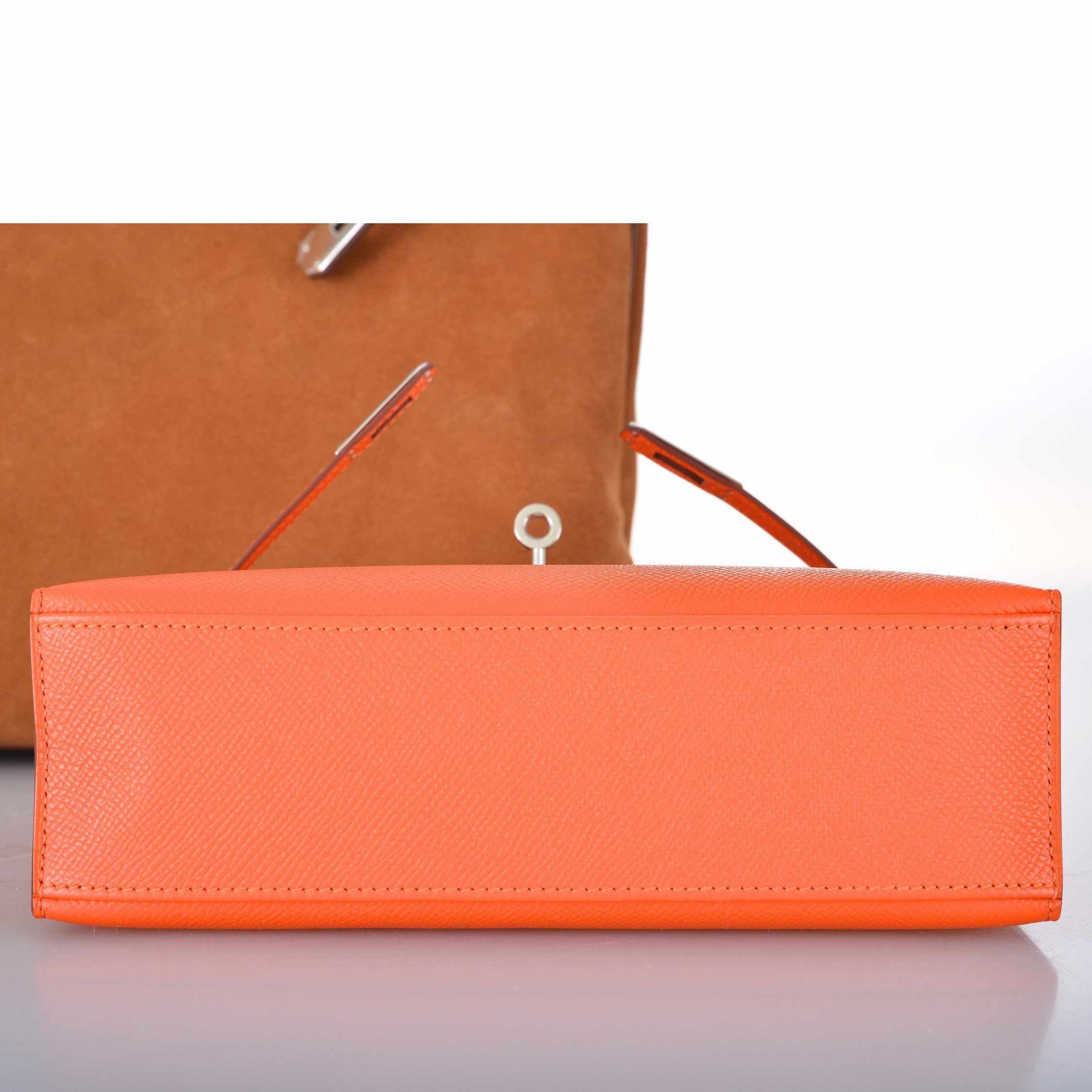 Hermès Kelly Pochette Feu Fire Orange Epsom Palladium Hardware