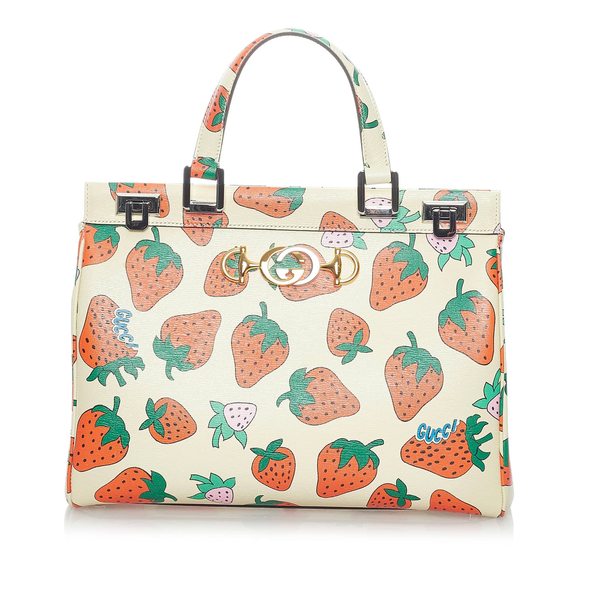 Gucci Zumi Handbag White Strawberry Leather