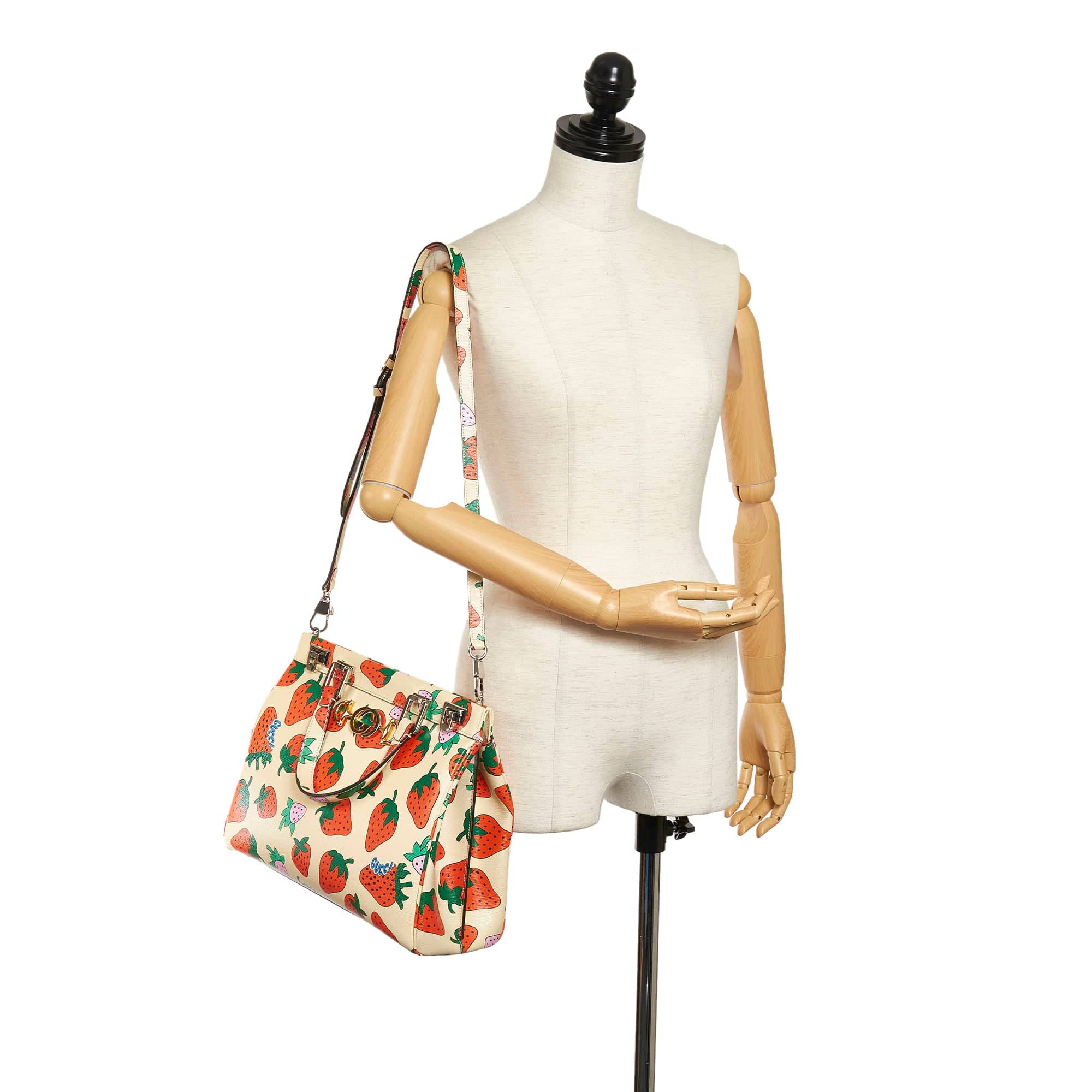 Gucci Zumi Handbag White Strawberry Leather