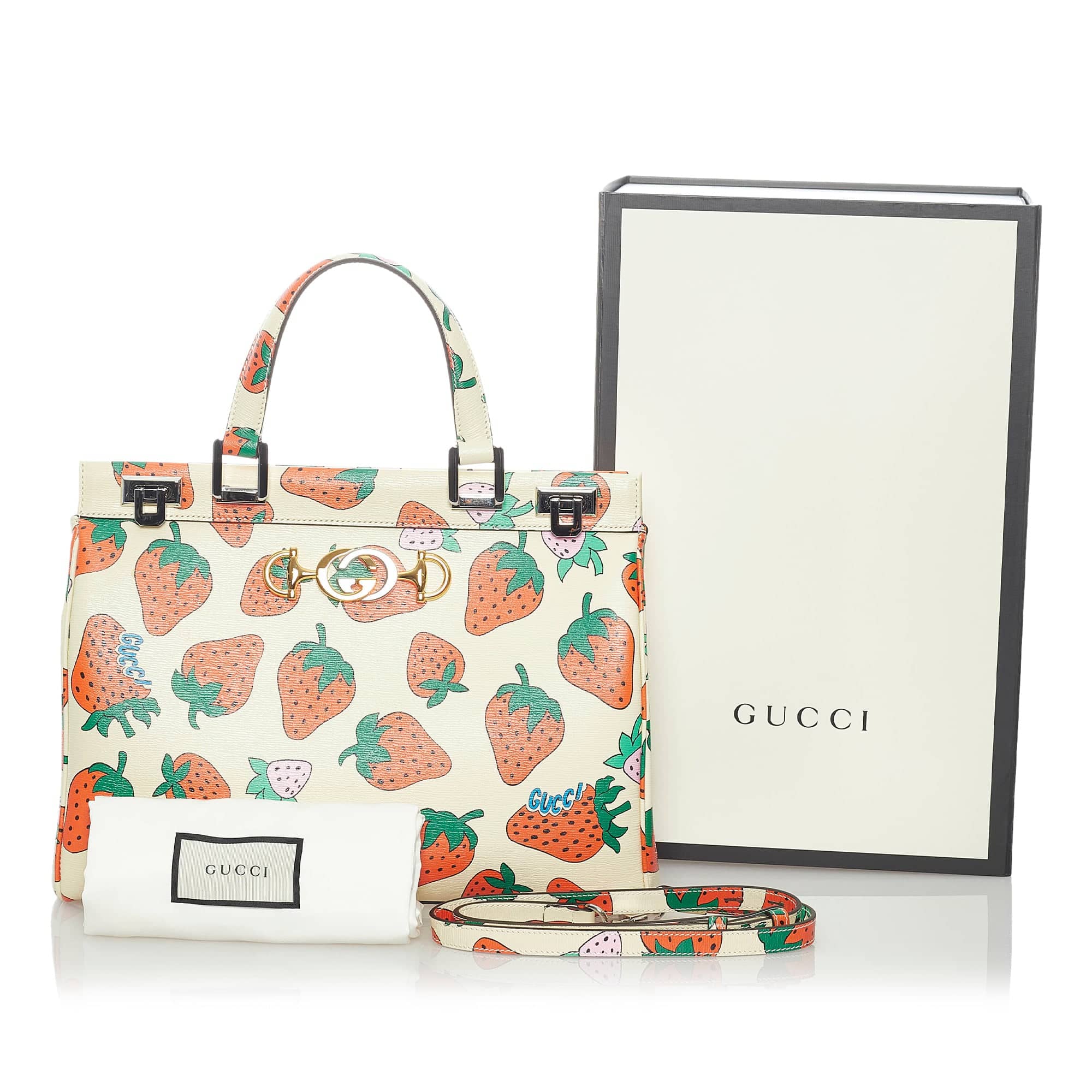 Gucci Zumi Handbag White Strawberry Leather