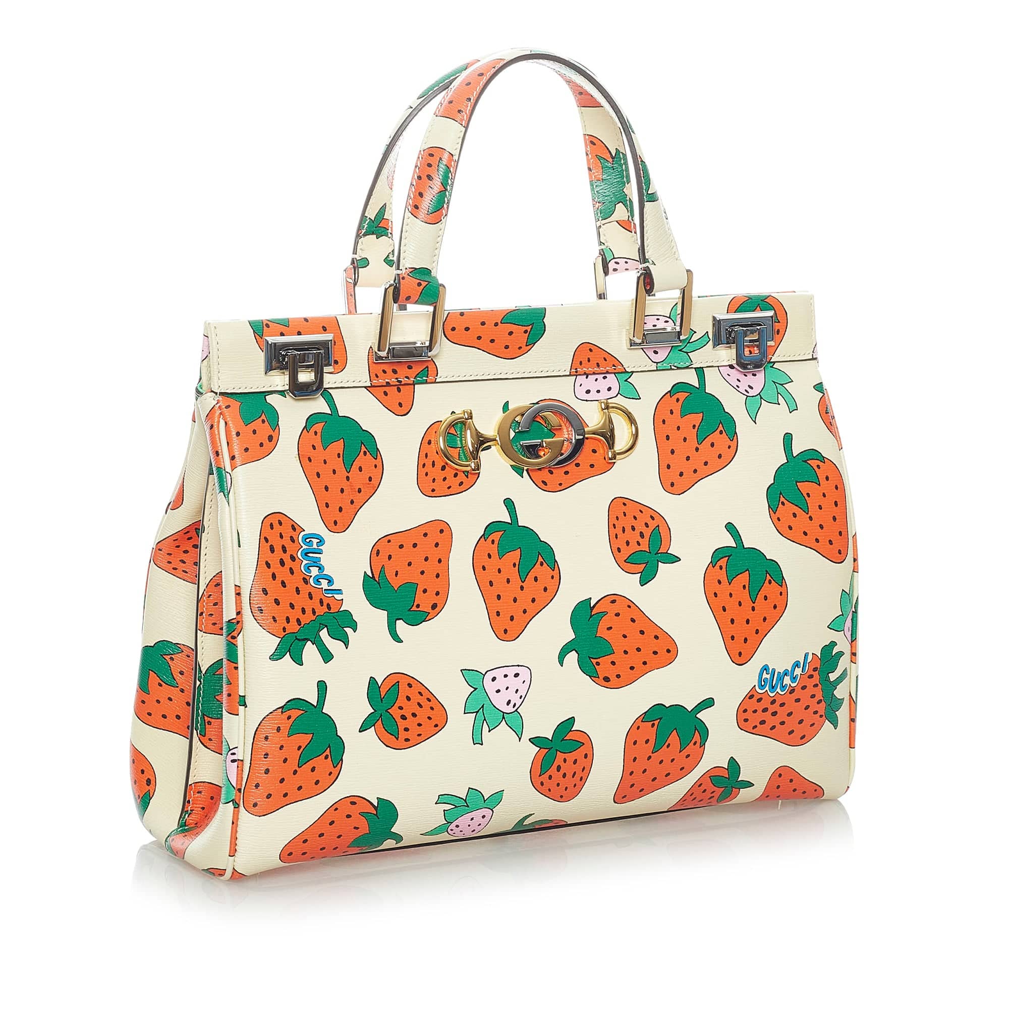 Gucci Zumi Handbag White Strawberry Leather