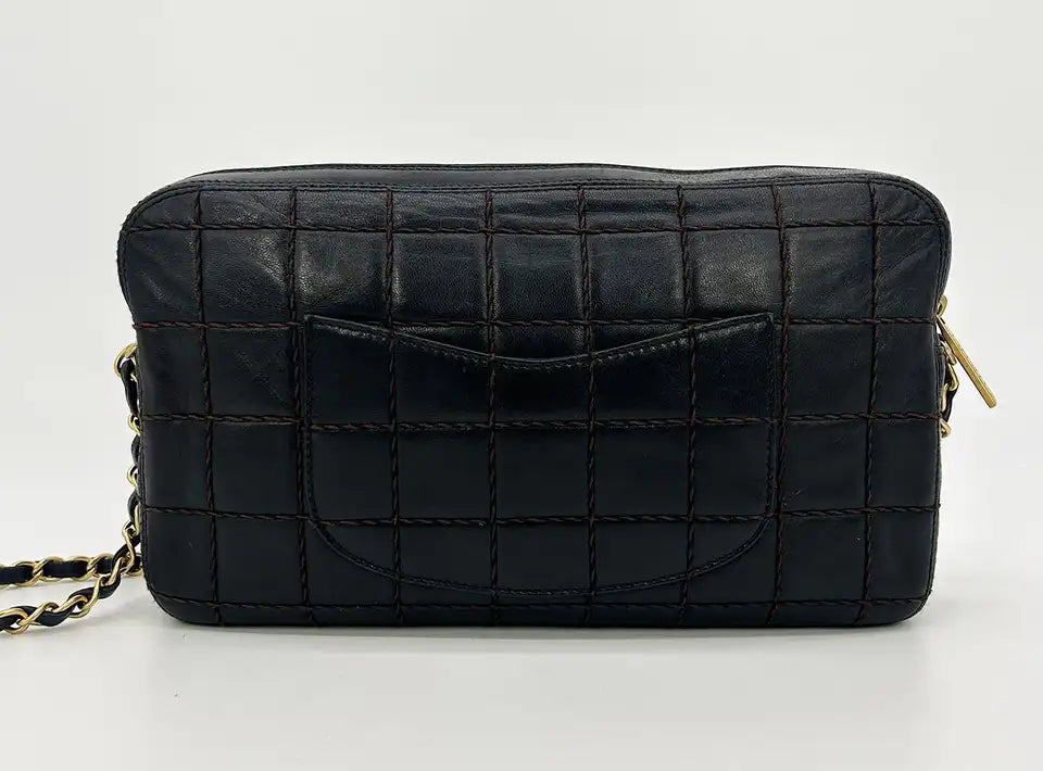 Chanel Black Square Quilted East West Chocolate Bar Bag