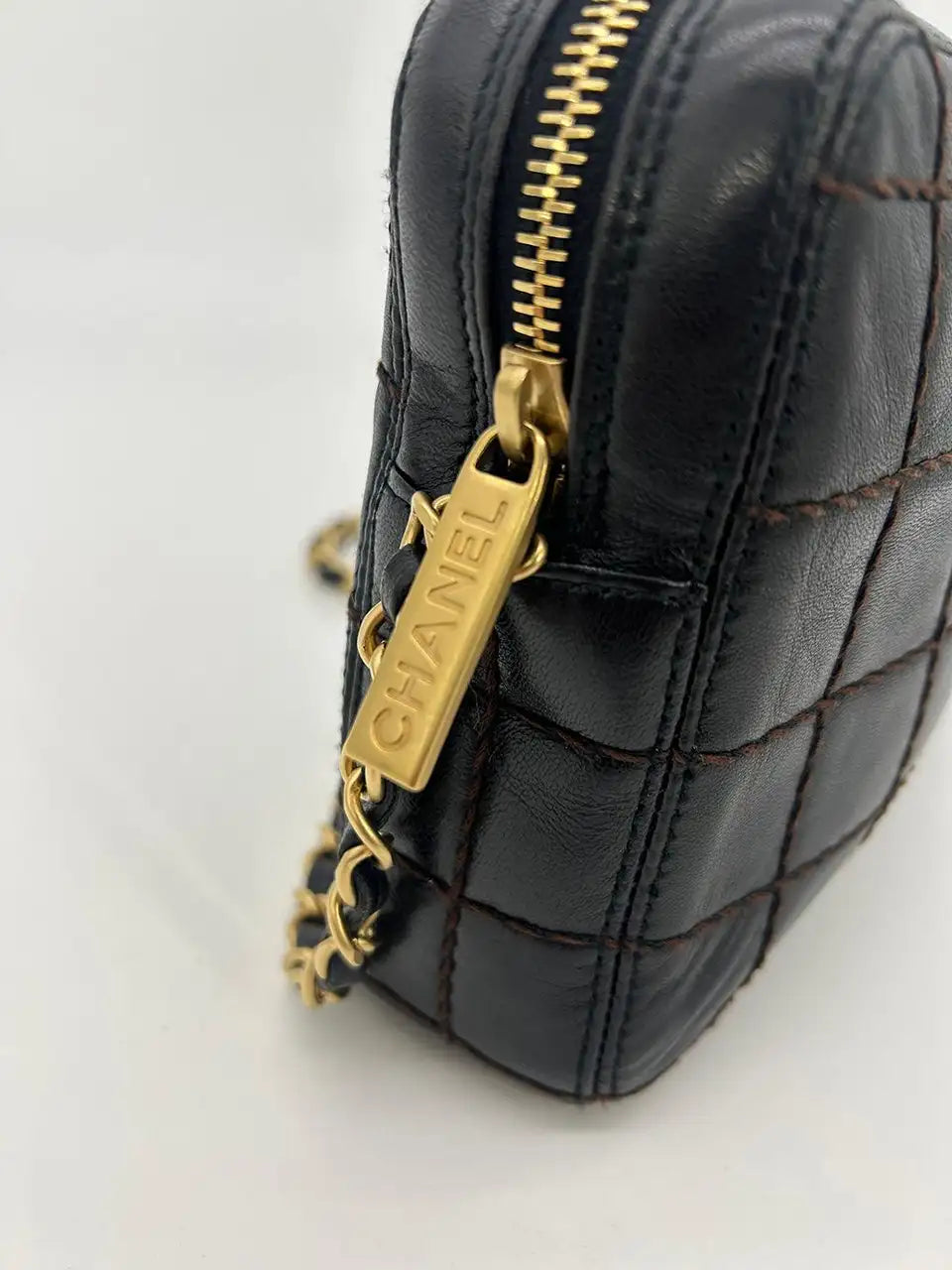 Chanel Black Square Quilted East West Chocolate Bar Bag