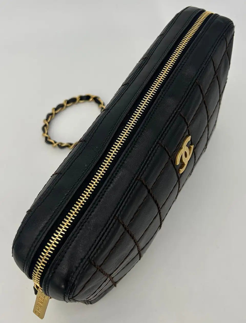 Chanel Black Square Quilted East West Chocolate Bar Bag