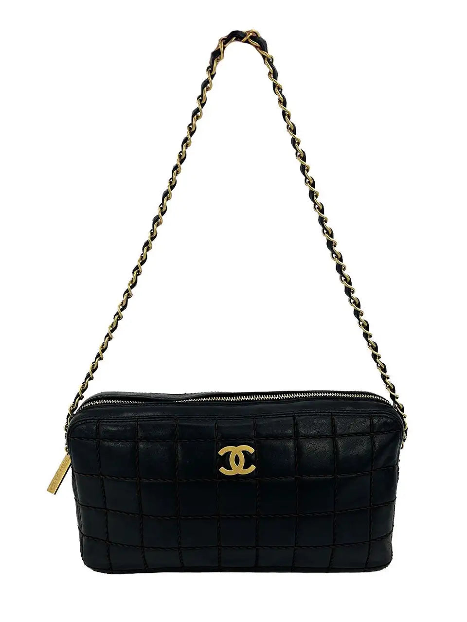 Chanel Black Square Quilted East West Chocolate Bar Bag