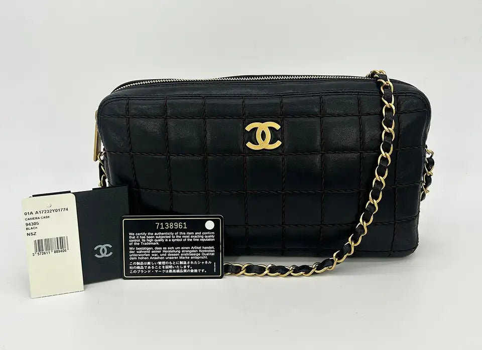 Chanel Black Square Quilted East West Chocolate Bar Bag