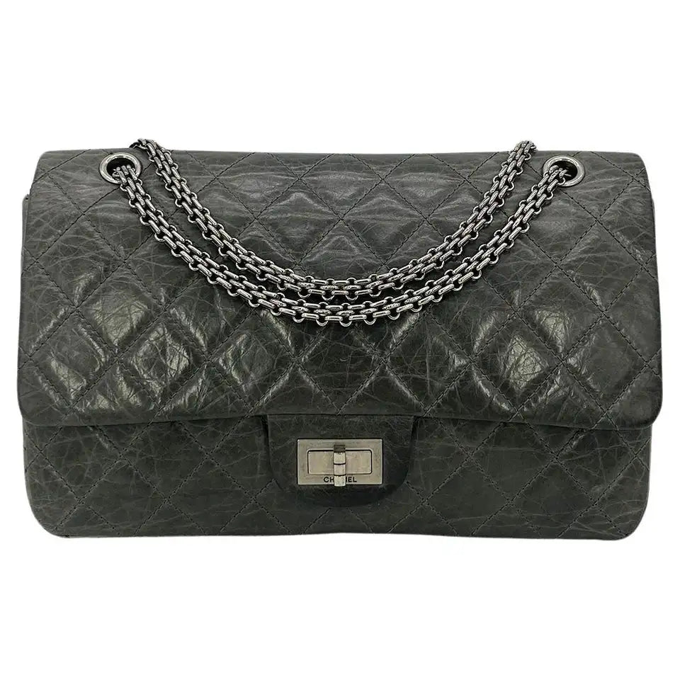 Chanel Grey Aged Calfskin Anniversary 2.55 Reissue 227 Double Flap Bag