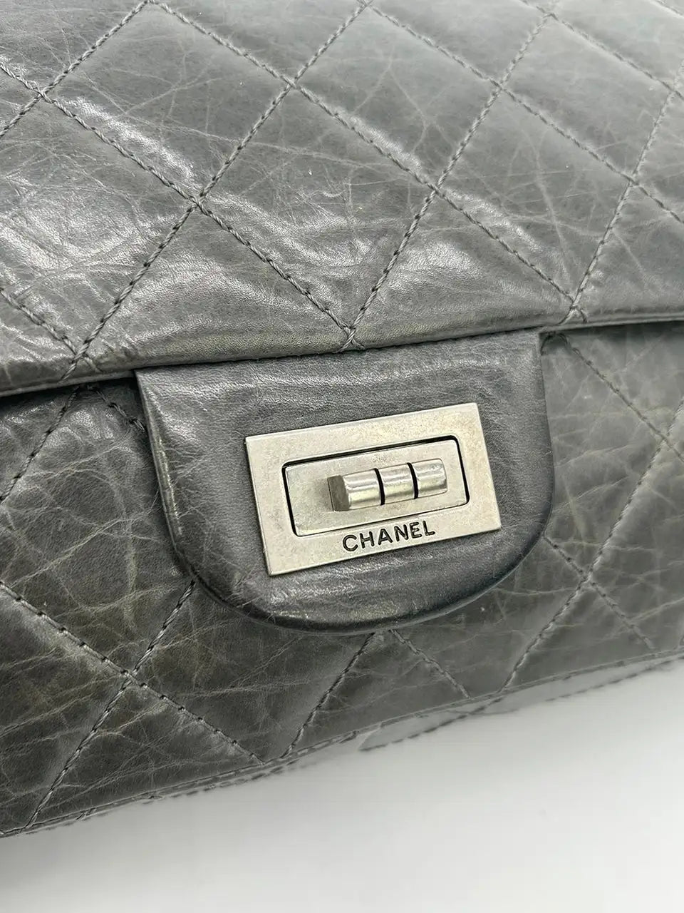 Chanel Grey Aged Calfskin Anniversary 2.55 Reissue 227 Double Flap Bag