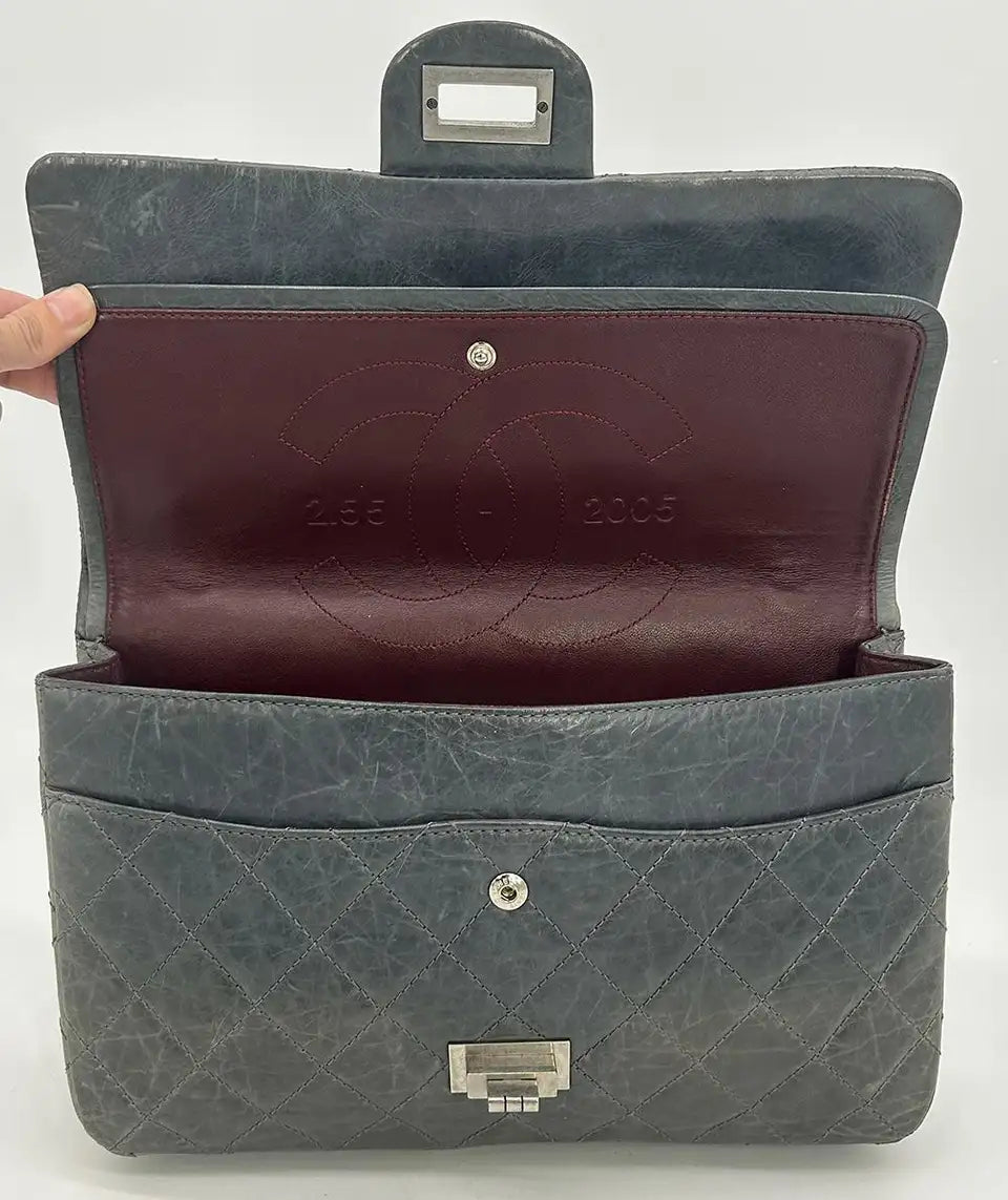Chanel Grey Aged Calfskin Anniversary 2.55 Reissue 227 Double Flap Bag