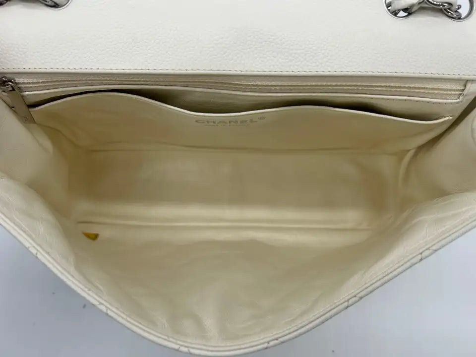 Chanel White Caviar Quilted Jumbo Single Flap Classic