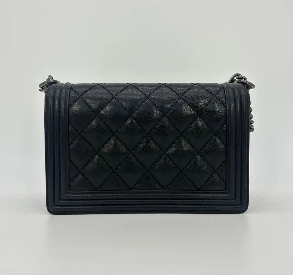 Chanel Black Lambskin Quilted Medium Boy Bag