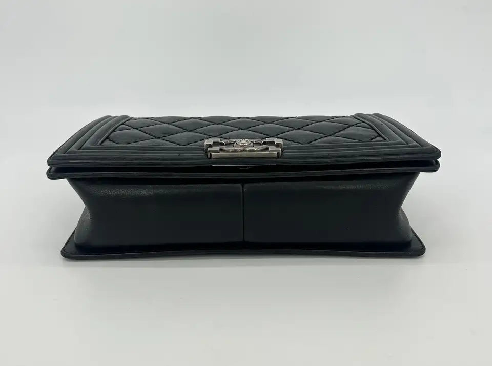 Chanel Black Lambskin Quilted Medium Boy Bag