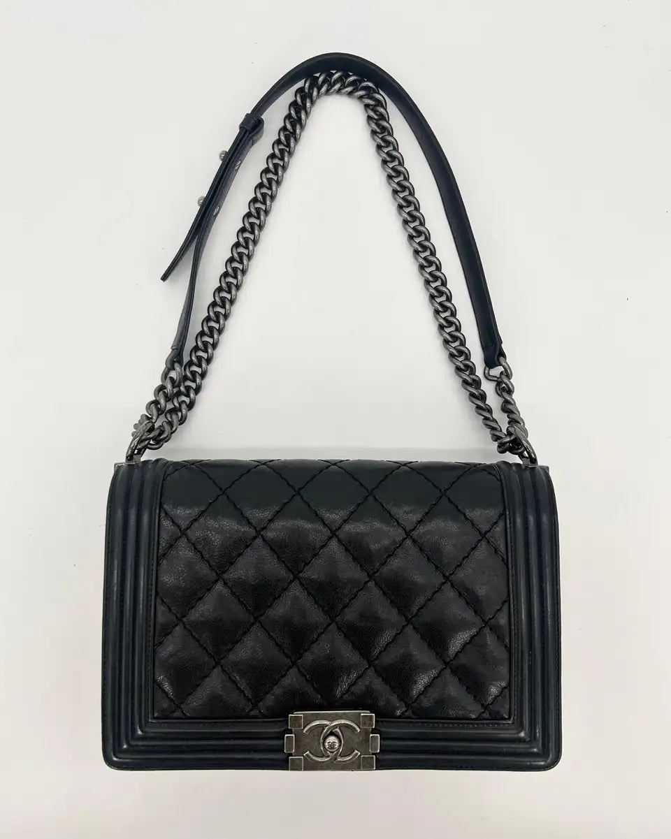 Chanel Black Lambskin Quilted Medium Boy Bag