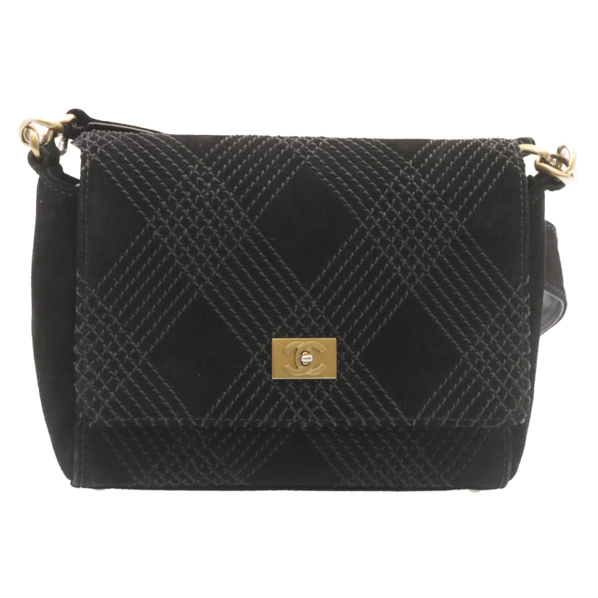 CHANEL Turn Lock Shoulder Bag Suede Black CC  18959