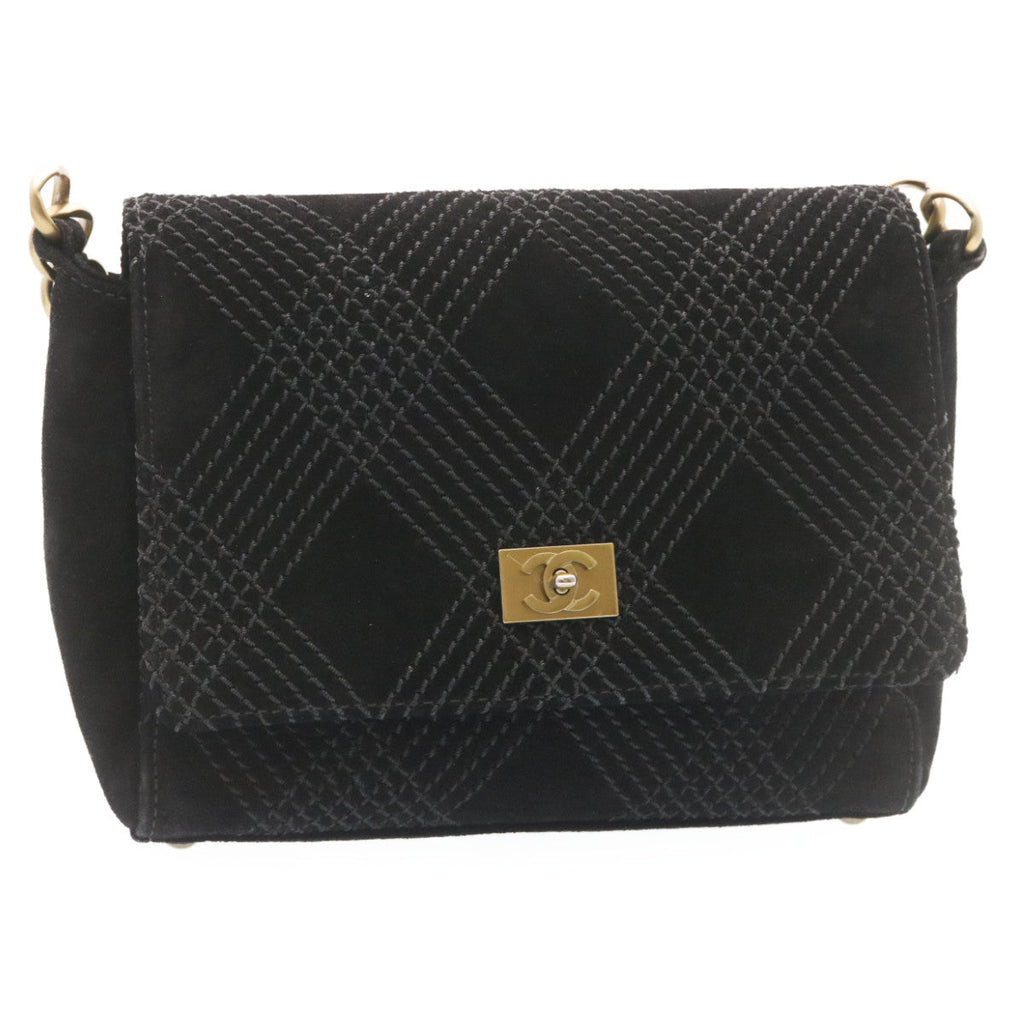 CHANEL Turn Lock Shoulder Bag Suede Black CC  18959