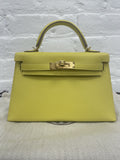 Hermes Lime Epsom Sellier Kelly 20cm Gold Hardware