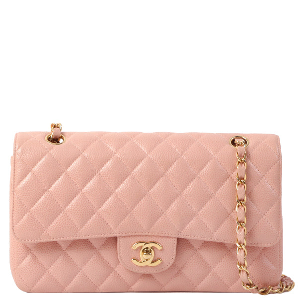 Chanel Around 2003 Made Caviar Skin Classic Flap Chain Bag 25Cm Pink