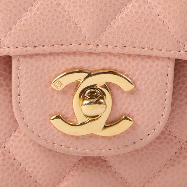 Chanel Around 2003 Made Caviar Skin Classic Flap Chain Bag 25Cm Pink