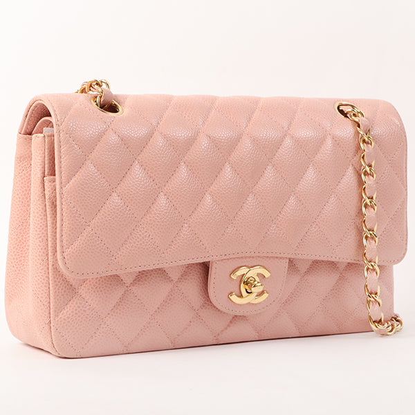 Chanel Around 2003 Made Caviar Skin Classic Flap Chain Bag 25Cm Pink