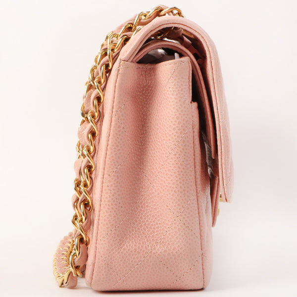 Chanel Around 2003 Made Caviar Skin Classic Flap Chain Bag 25Cm Pink