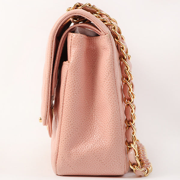 Chanel Around 2003 Made Caviar Skin Classic Flap Chain Bag 25Cm Pink