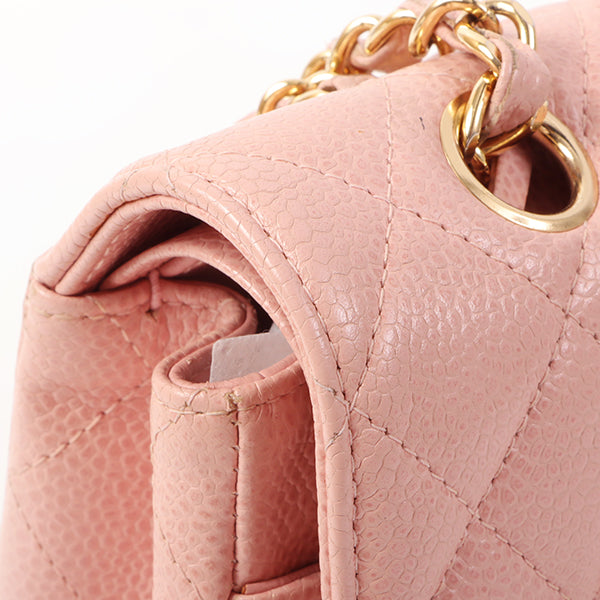 Chanel Around 2003 Made Caviar Skin Classic Flap Chain Bag 25Cm Pink