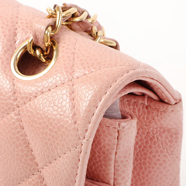Chanel Around 2003 Made Caviar Skin Classic Flap Chain Bag 25Cm Pink
