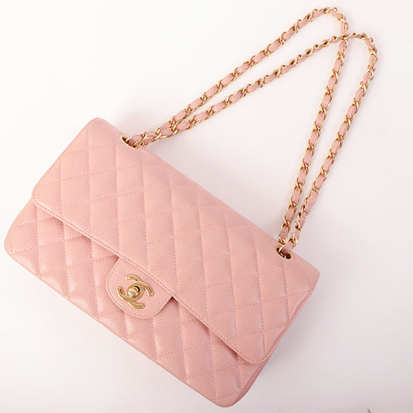 Chanel Around 2003 Made Caviar Skin Classic Flap Chain Bag 25Cm Pink
