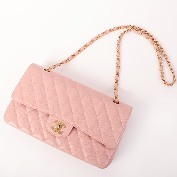 Chanel Around 2003 Made Caviar Skin Classic Flap Chain Bag 25Cm Pink