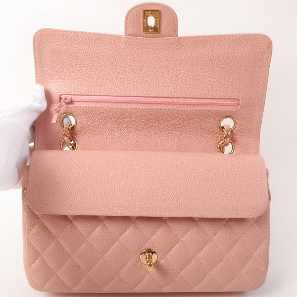 Chanel Around 2003 Made Caviar Skin Classic Flap Chain Bag 25Cm Pink