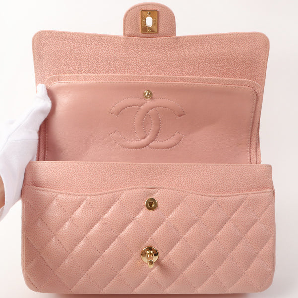 Chanel Around 2003 Made Caviar Skin Classic Flap Chain Bag 25Cm Pink