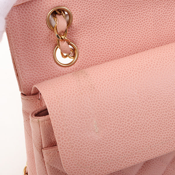 Chanel Around 2003 Made Caviar Skin Classic Flap Chain Bag 25Cm Pink