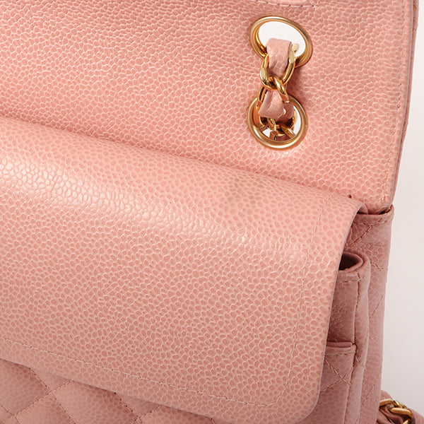 Chanel Around 2003 Made Caviar Skin Classic Flap Chain Bag 25Cm Pink