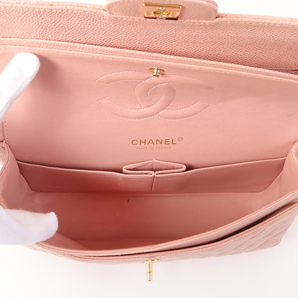 Chanel Around 2003 Made Caviar Skin Classic Flap Chain Bag 25Cm Pink