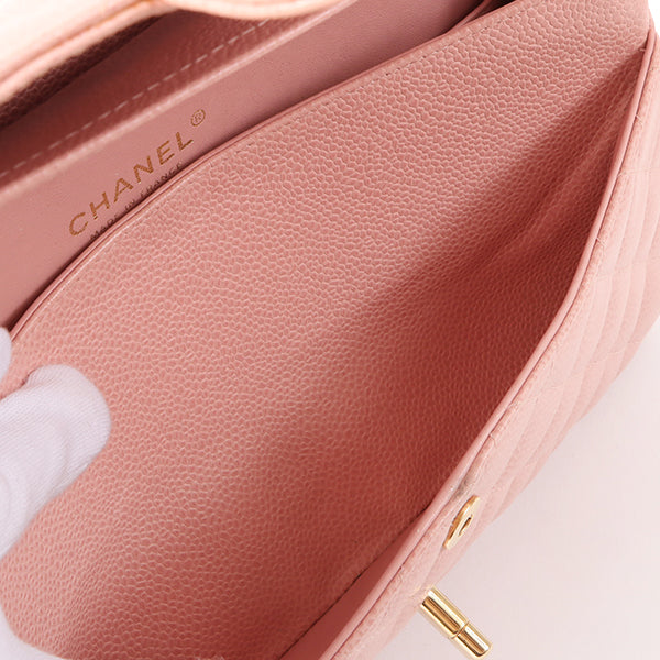 Chanel Around 2003 Made Caviar Skin Classic Flap Chain Bag 25Cm Pink