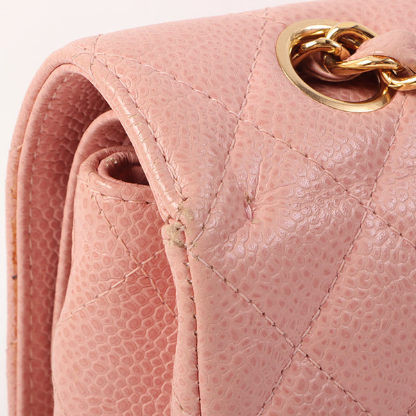 Chanel Around 2003 Made Caviar Skin Classic Flap Chain Bag 25Cm Pink
