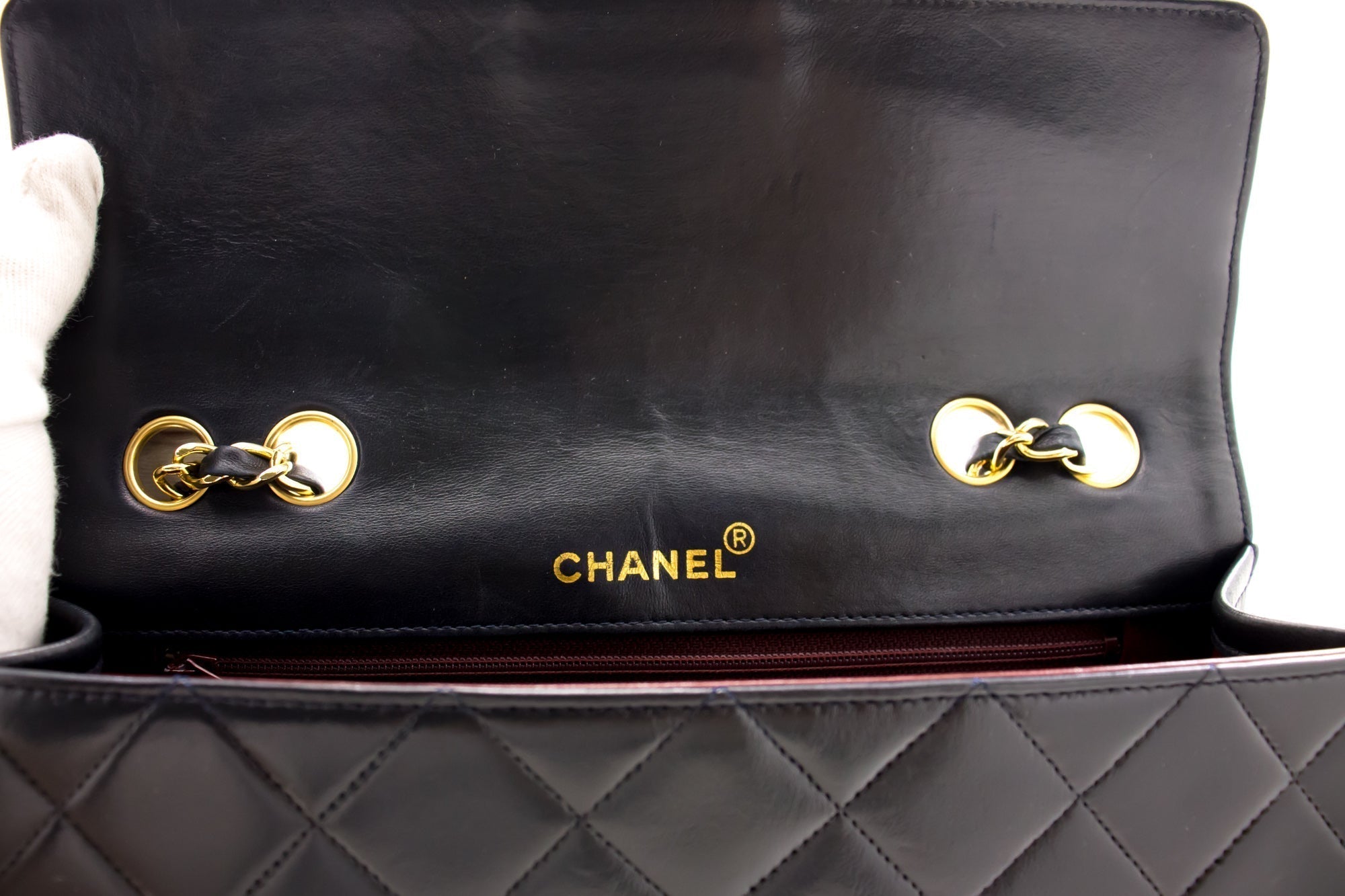 CHANEL Vintage Classic Chain Shoulder Bag Black Quilted Flap Lamb c20