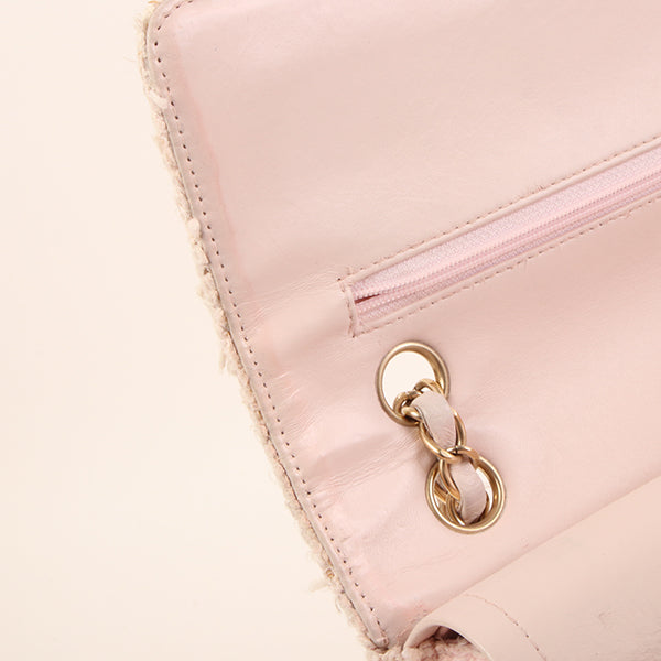 CHANEL Around 2003 Made Tweed Classic Flap Chain Bag 25Cm Shell Pink