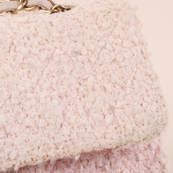 CHANEL Around 2003 Made Tweed Classic Flap Chain Bag 25Cm Shell Pink