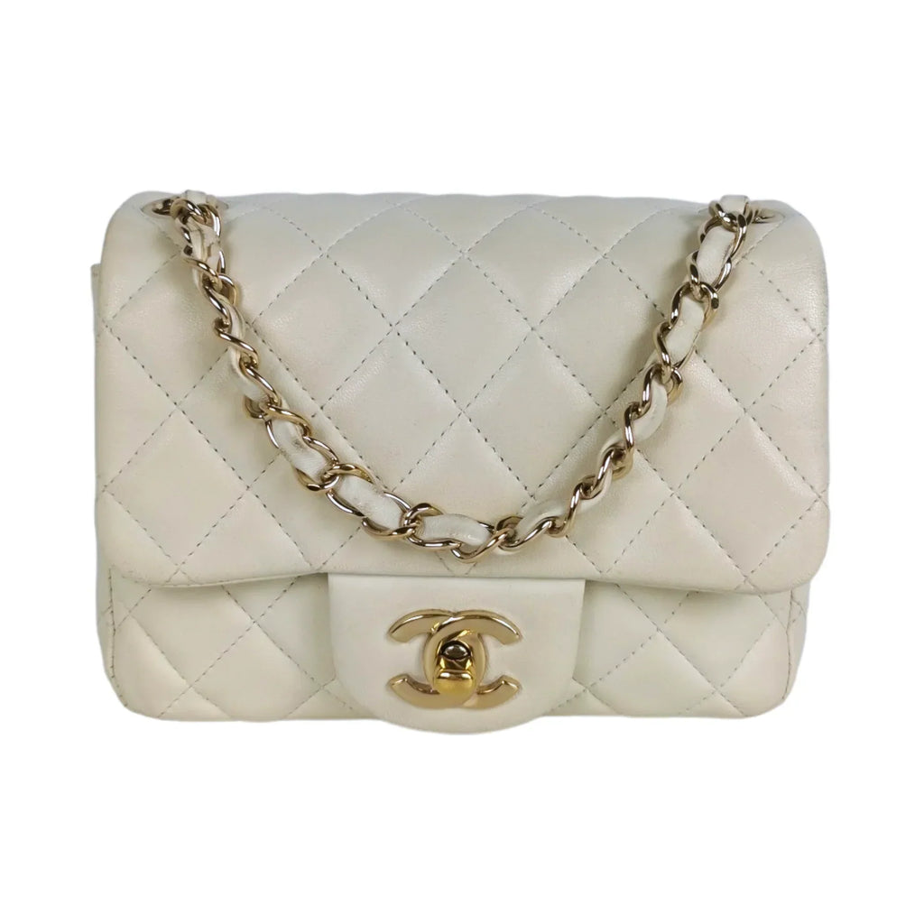 Chanel Classic Mini Square White Lambskin Gold