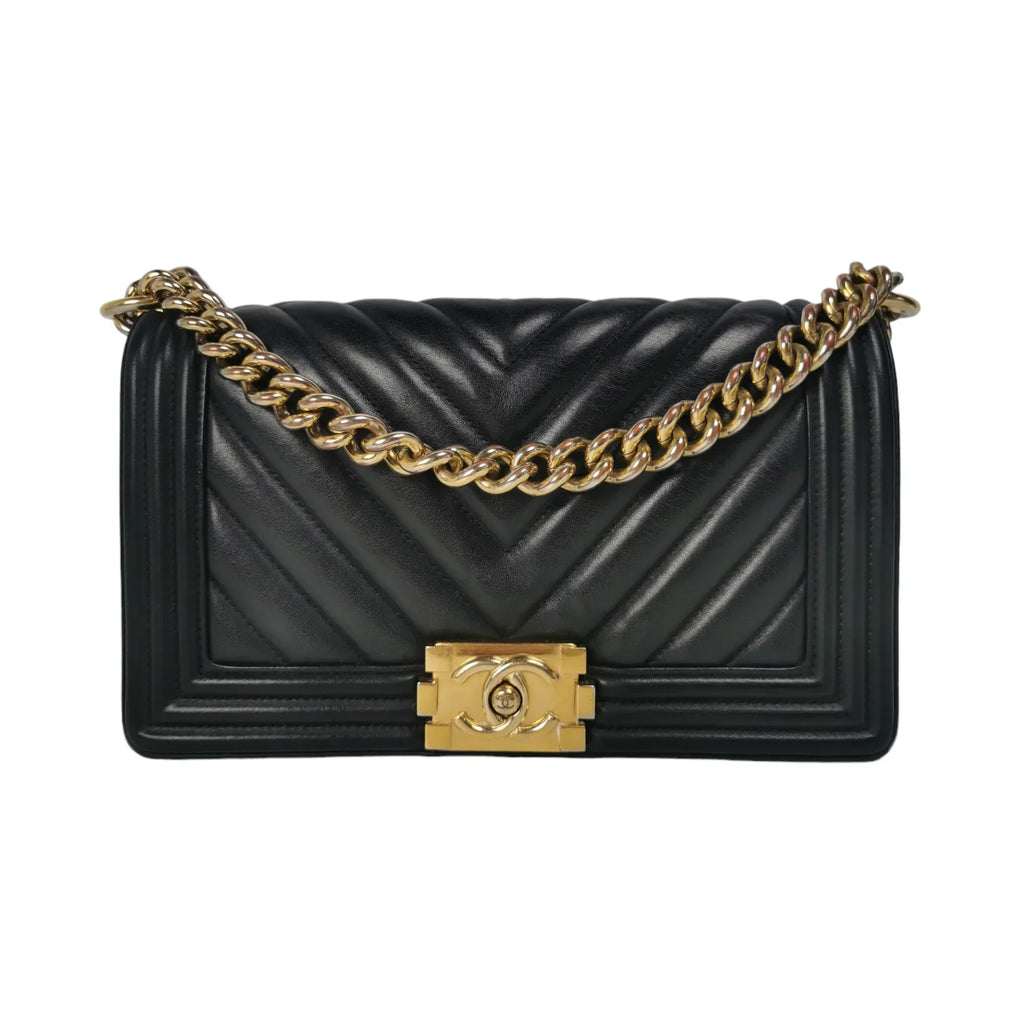 Chanel Boy Medium Black Chevron Lambskin Gold