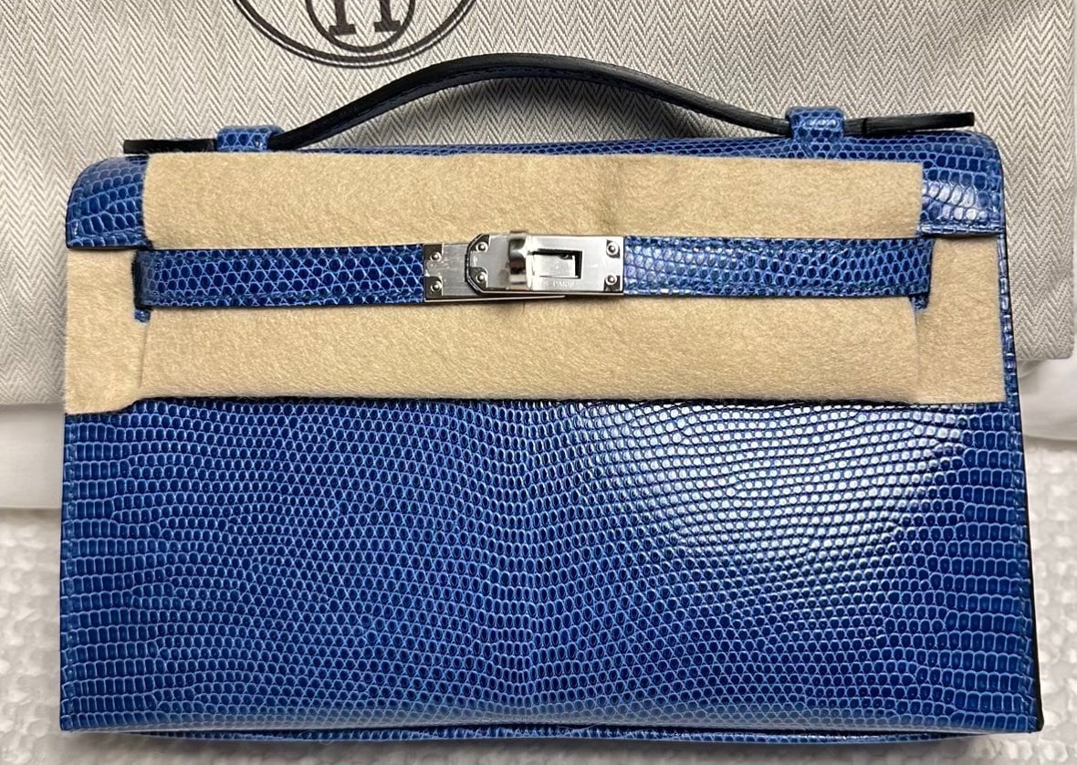 Hermes Kelly Pochette Bleu Saphir Lizard Palladium Hardware - DP for HR