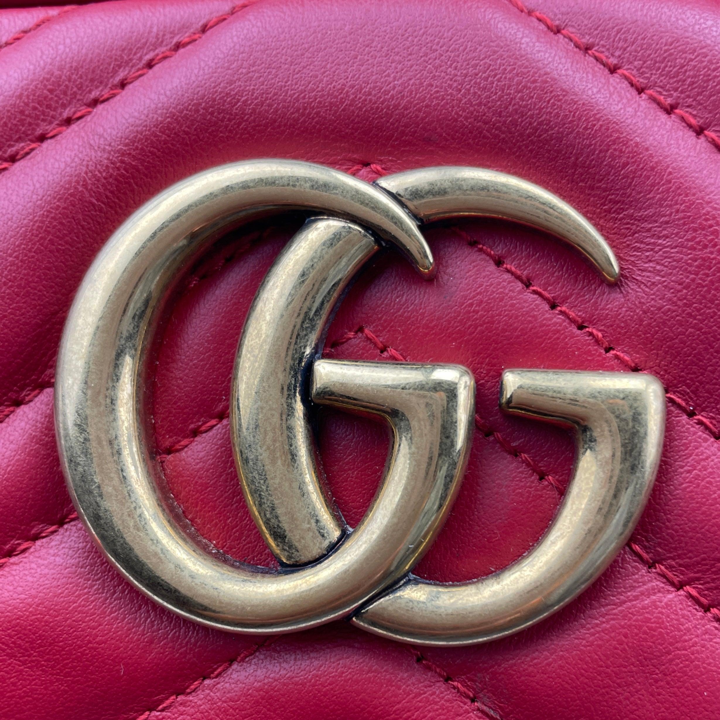 GUCCI Hibiscus Red GG Marmont Small Leather Crossbody