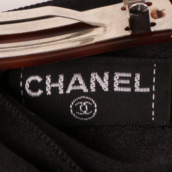 CHANEL Satin Ribbon Hair Clip Black