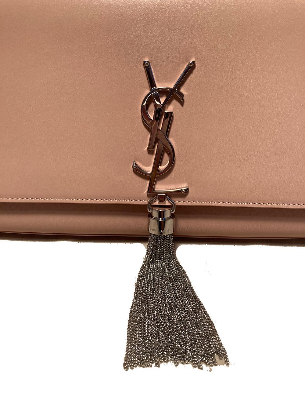 SAINT LAURENT MEDIUM KATE MONOGRAM TASSEL BAG IN PALE PINK Medium Kate Monogram Tassel Bag in Pale Pink