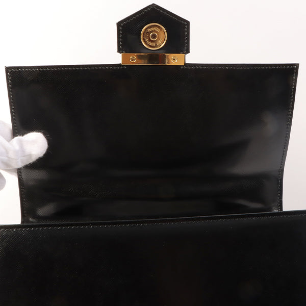 YVES SAINT LAURENT Logo Plate Top Handle Bag Black