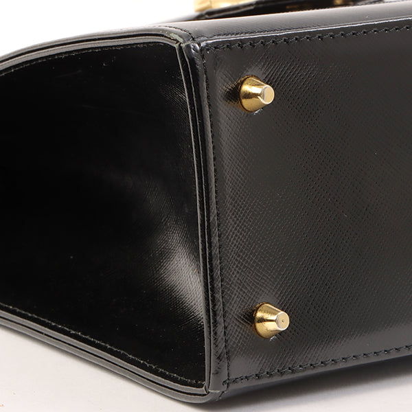 YVES SAINT LAURENT Logo Plate Top Handle Bag Black